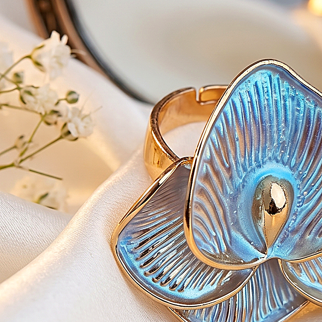 Ivory Calla Lily Enamel Ring