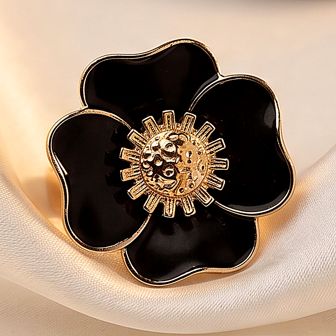 Noir Blossom Black Enamel Floral Ring