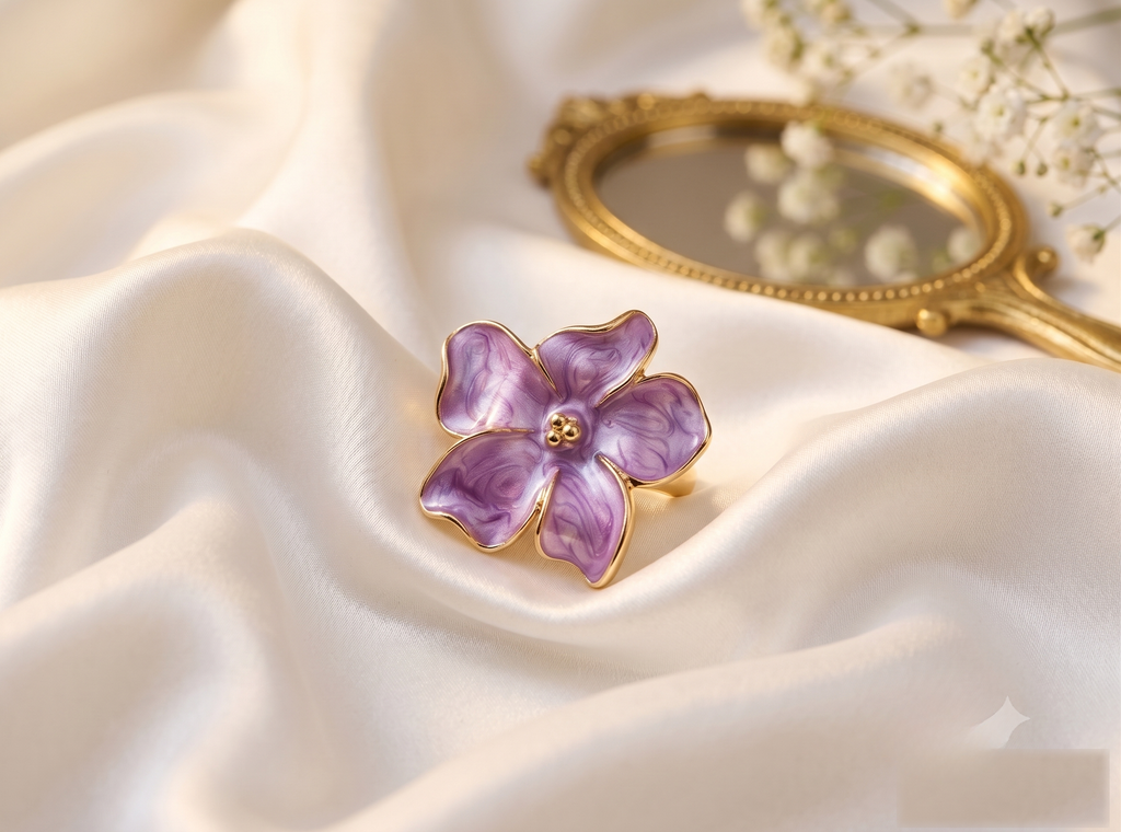 Lavender Bloom Enamel Floral Ring
