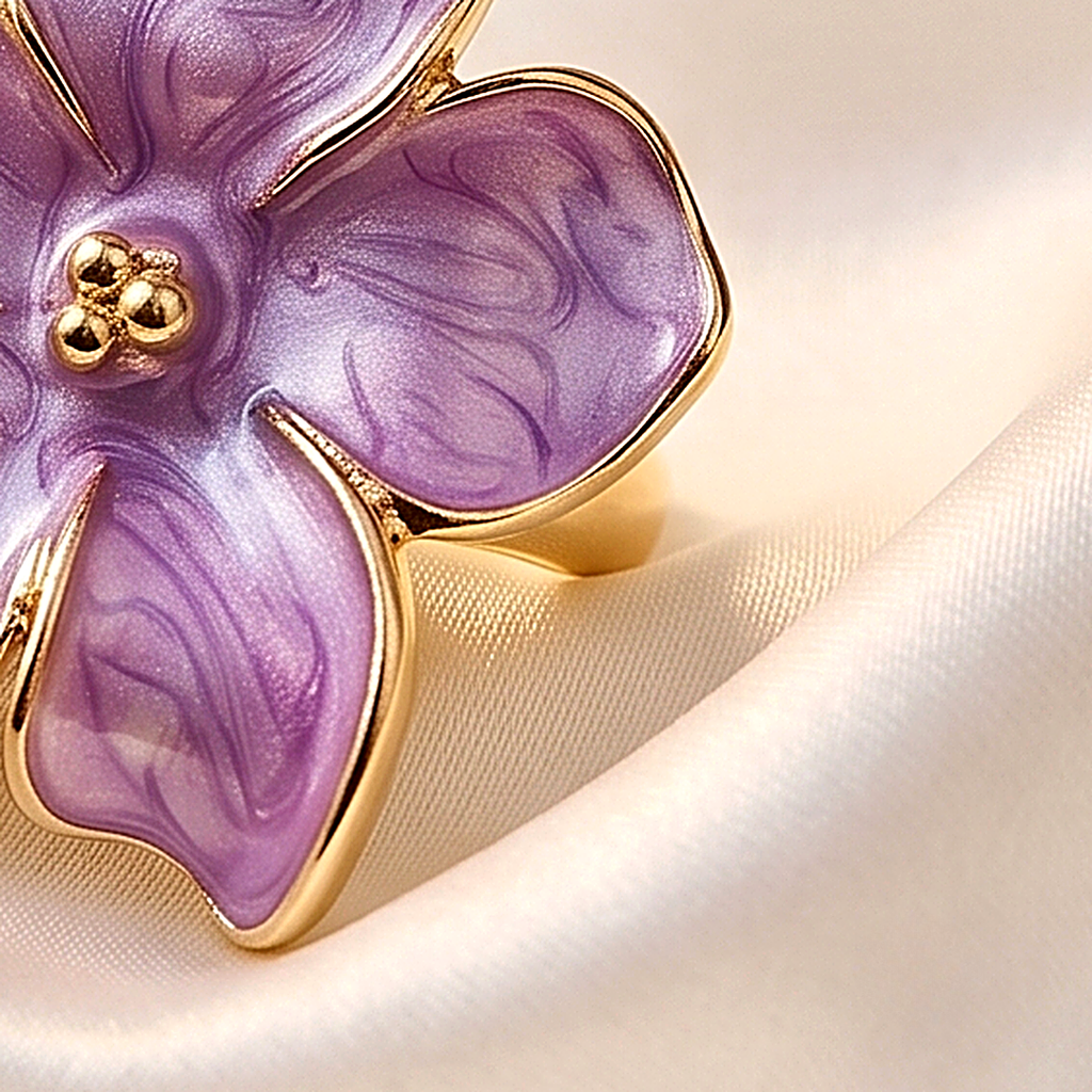 Lavender Bloom Enamel Floral Ring