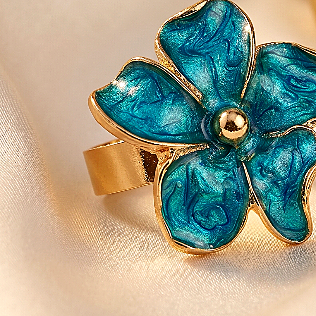 Teal Posy Enamel Floral Ring