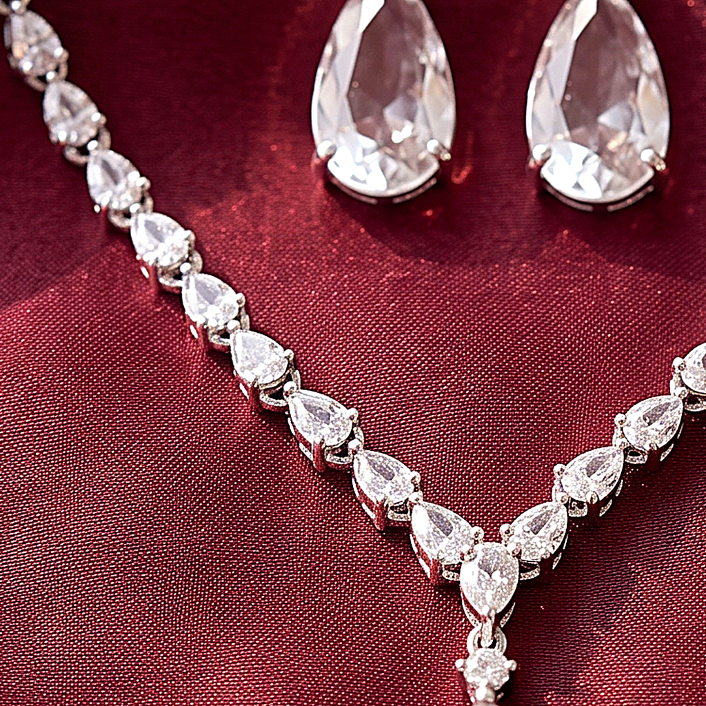 Clear Teardrop Pendant CZ Choker Set