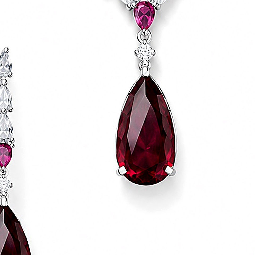 Ruby Red Pendant CZ Silver Choker Set