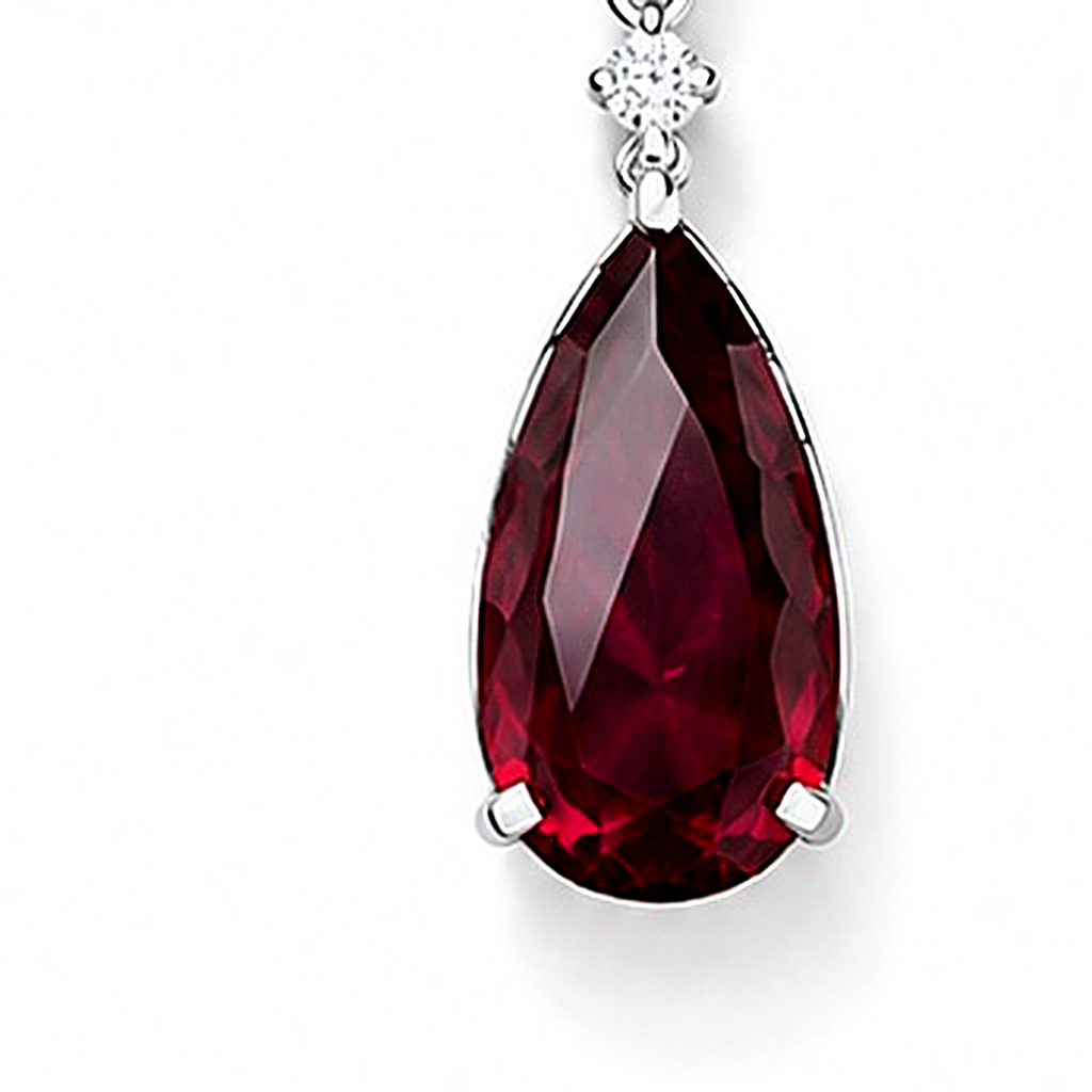 Ruby Red Pendant CZ Silver Choker Set