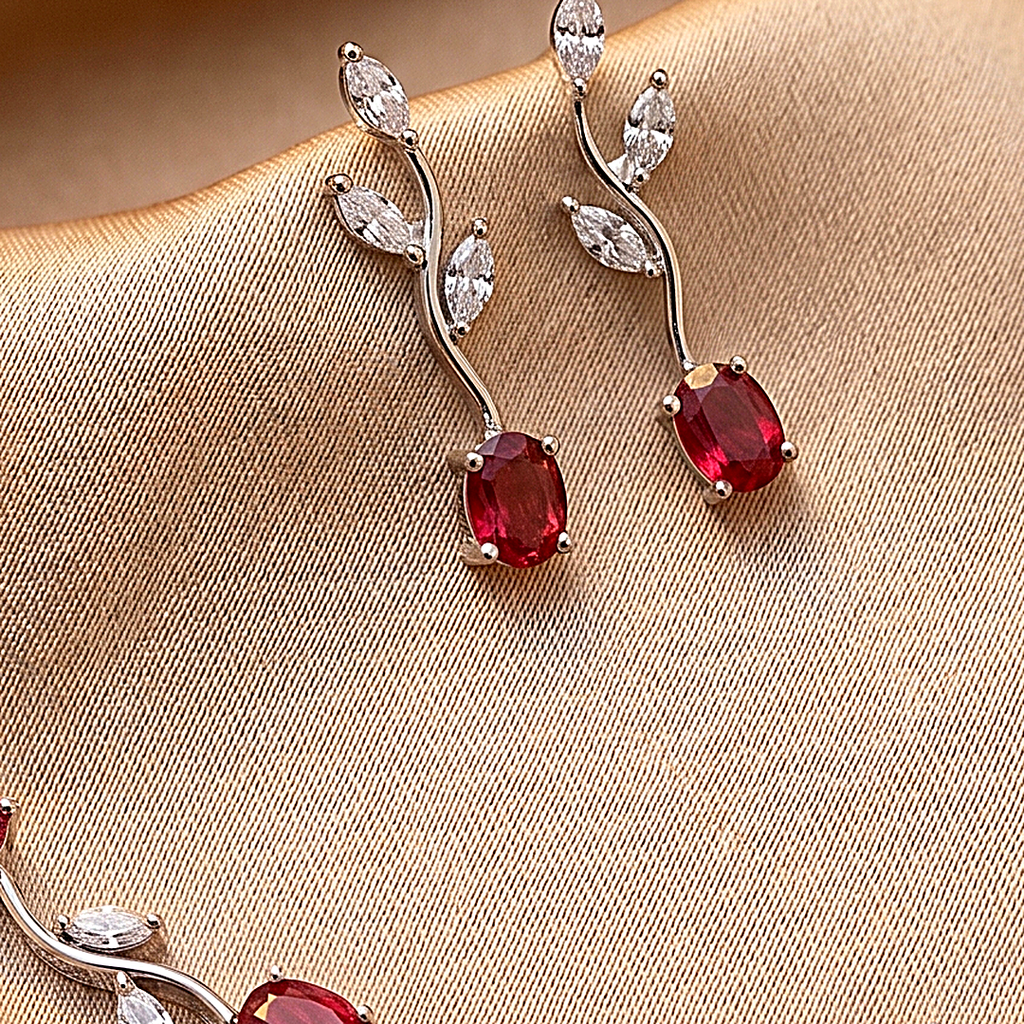 Tulip Pink Stone Silver Necklace & Earring Set