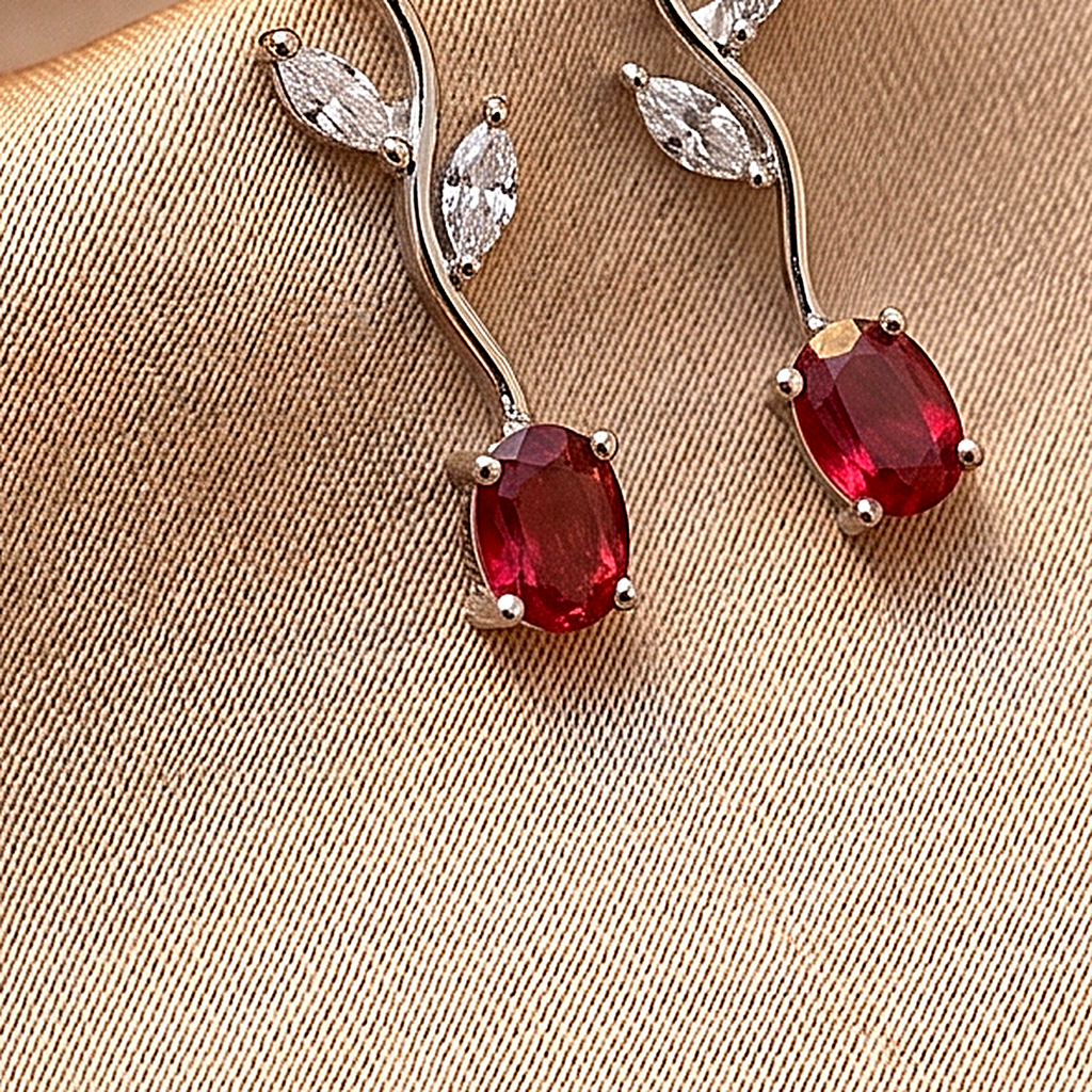 Tulip Pink Stone Silver Necklace & Earring Set