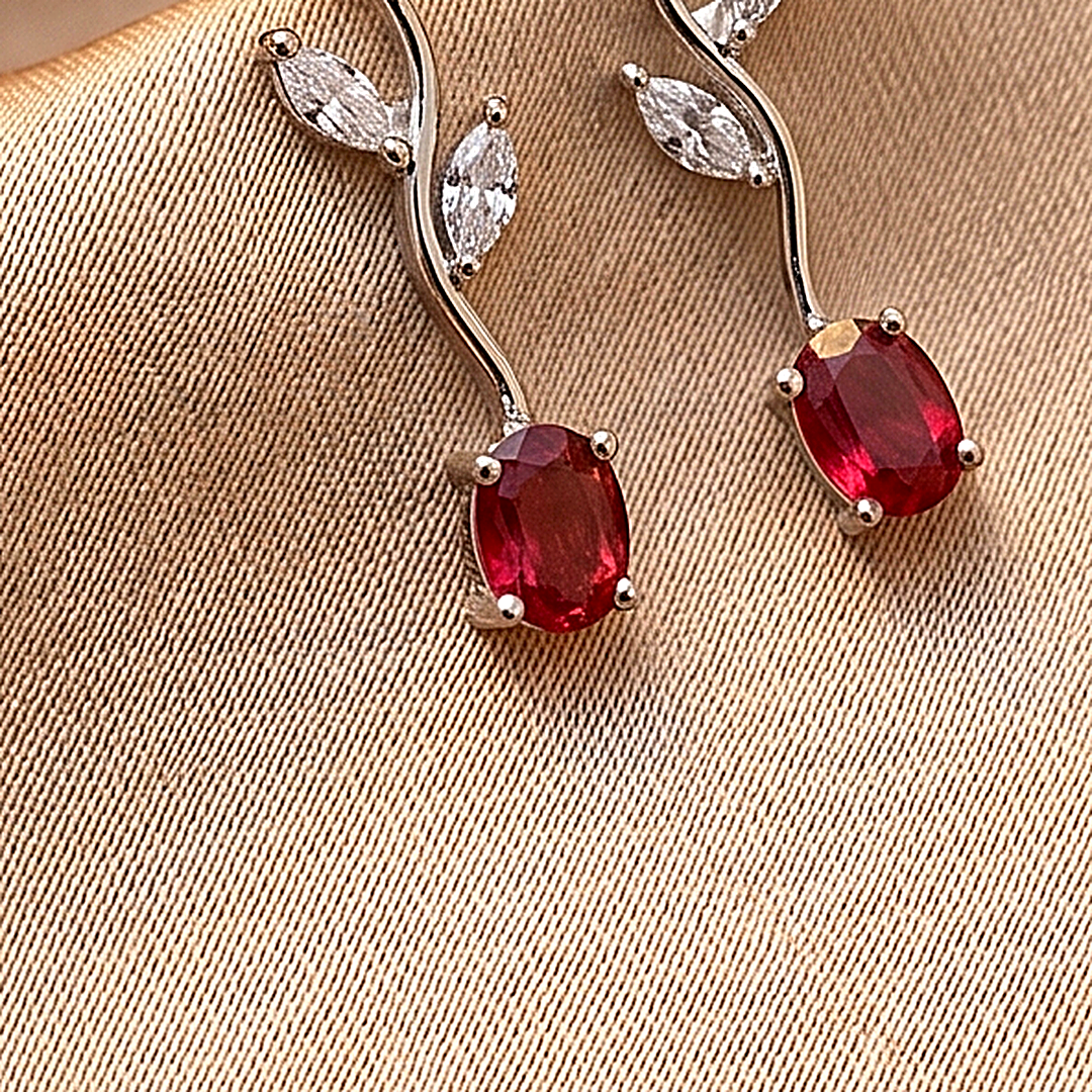 Tulip Pink Stone Silver Necklace & Earring Set