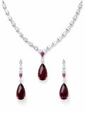 Ruby Red Pendant CZ Silver Choker Set